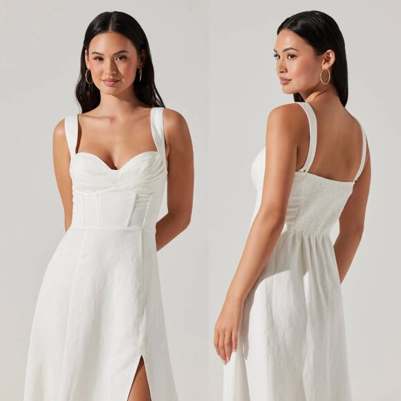 NEW ASTR the Label Estella Midi Dress in White Linen Corset Bustier Maxi XS - Picture 2 of 2